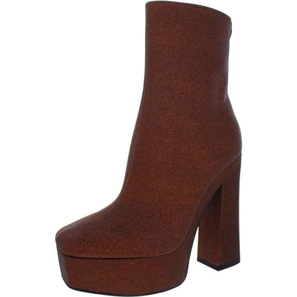 GUESS Womens Brown 1.5 Platform Glitter Byra Square Toe Block Heel Booties 7.5 M - Picture 1 of 1